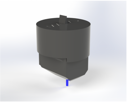 CAD rendering of Maimu: a squat cylindrical housing above a tapered lower body, with a slender probe protruding from the base.